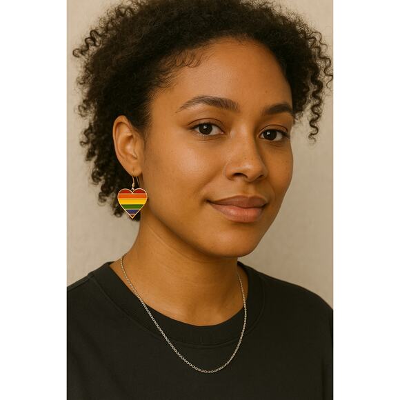 NEW Classic Pride Flag Dangle Hearts Earrings Rainbow‎ Trans LGBTQIA+ Gay - Picture 3 of 4